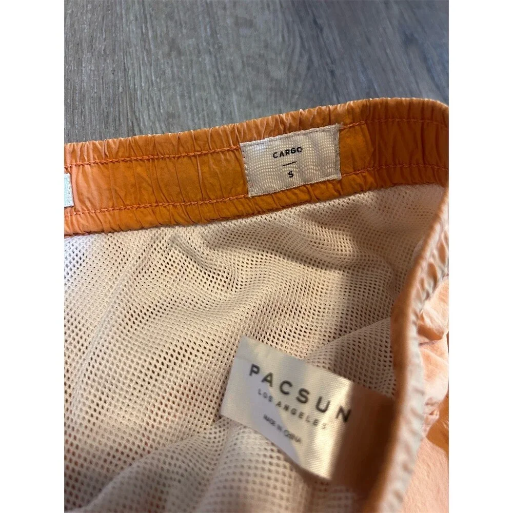PacSun Swim Trunks Mens Size S Orange Cargo Mesh Lined Drawstring Shorts
